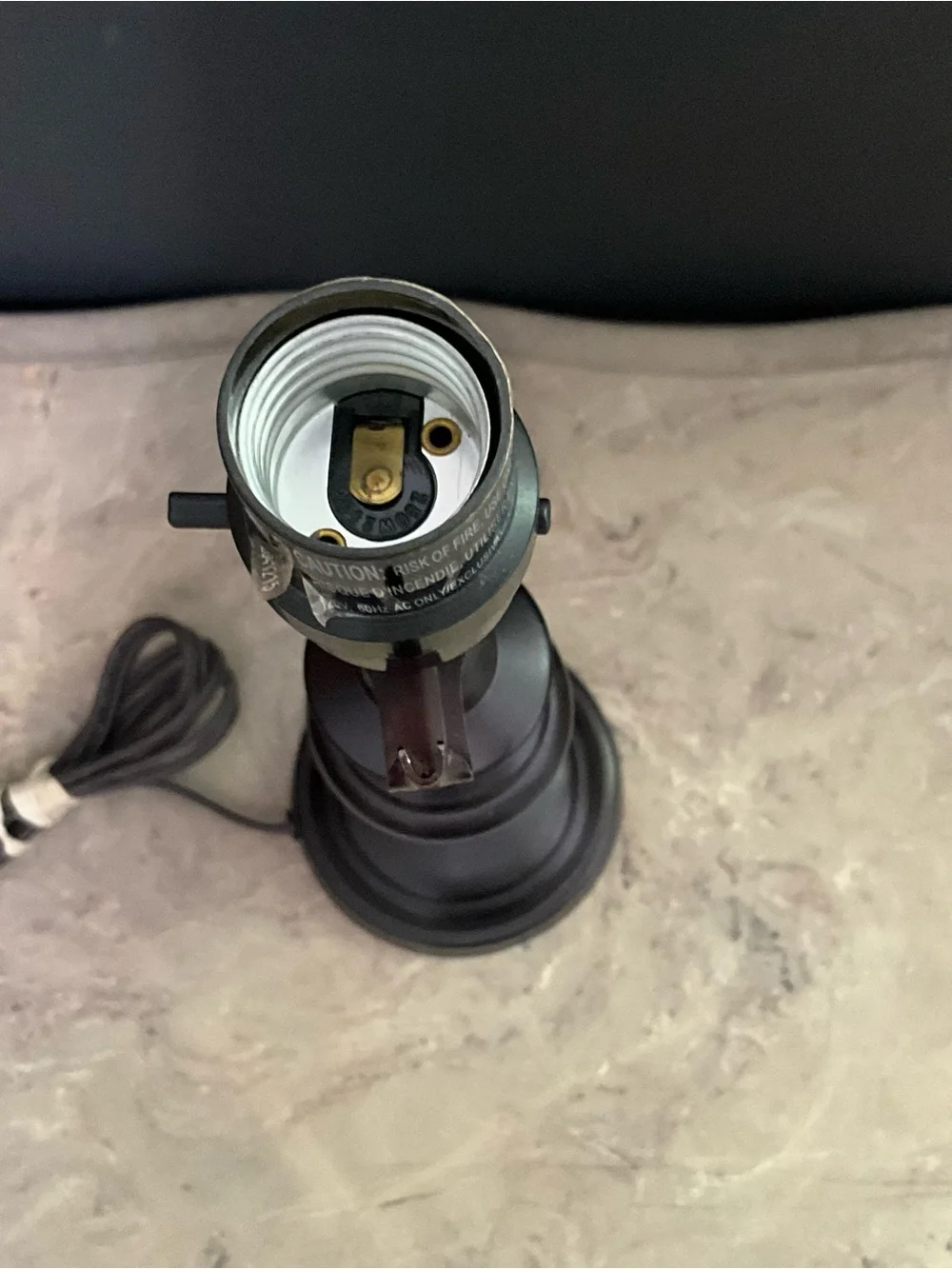 Vintage Brown Metal Lamp with Beige Silk Shade